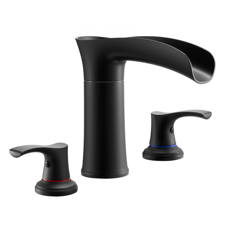 Roman Tub Faucet 3 Hole Waterfall Bathtub Faucet Zinc Alloy 2 Handles, Matte Black