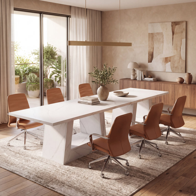 63" Modern Executive Desk With Sturdy Base, White