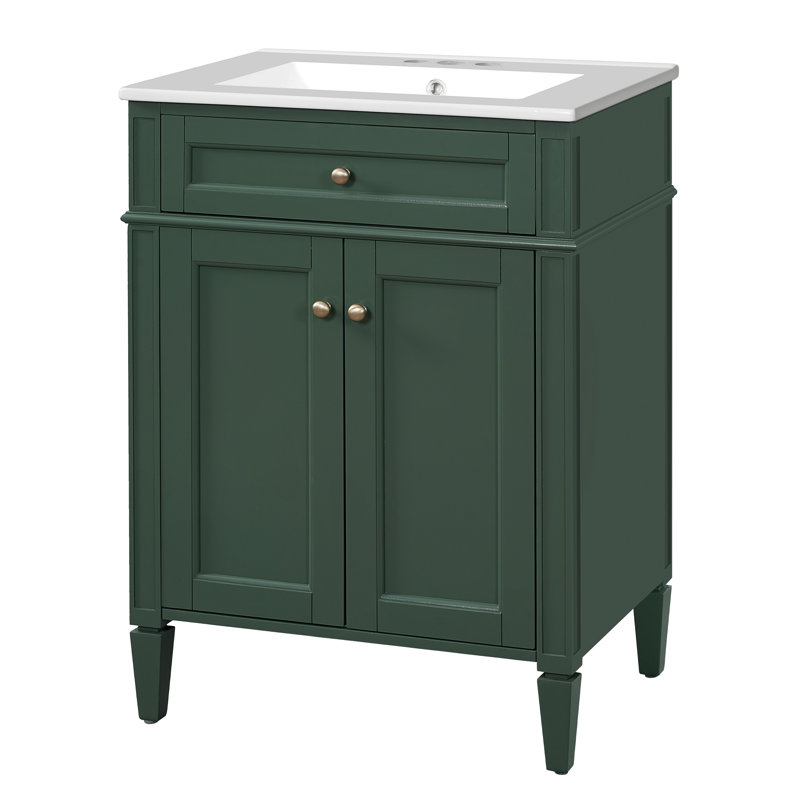 24" Free-Standing Bathroom Vanity With Ceramic Sink, Bathroom Storage Cabinet With 1 Tip-Out Drawer & 2 Soft-Close Doors With Organizers