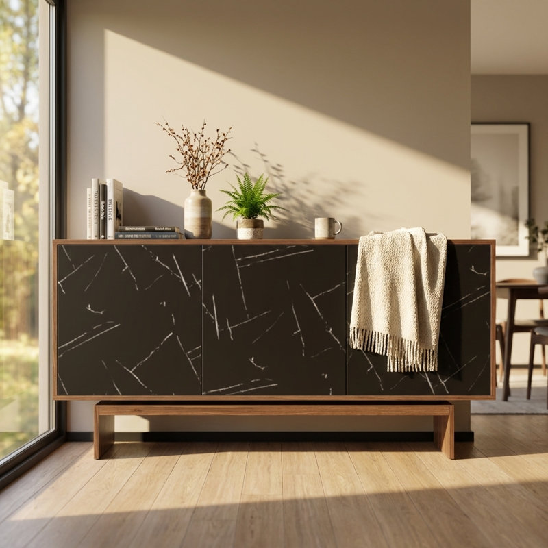 Calab 63" Sideboard with Matte Finish, Walnut/Black