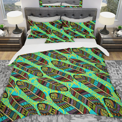 Blue/Yellow/Gold Microfiber Rustic Duvet Cover Set