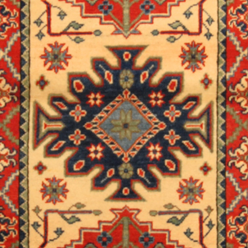 Tapis intérieur en laine ivoire/rouge 2 pi 8 po x 6 pi 8 po one-of-kind-noué la main Jevon