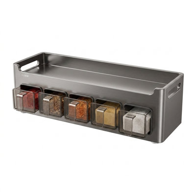 5-compartment Wall-mountable Stainless Steel Spice Rack