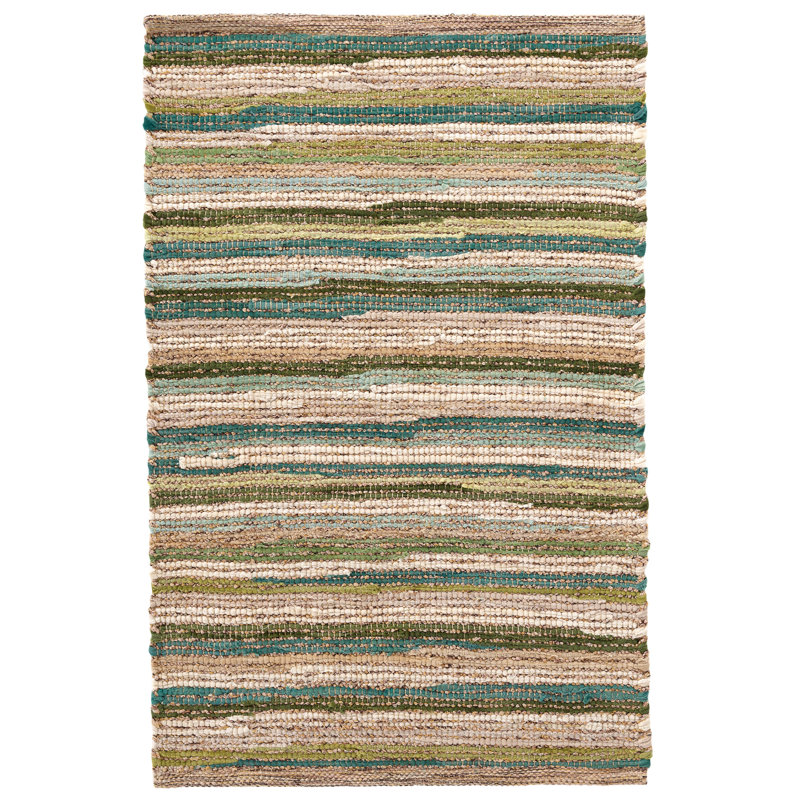 Francisco Green Handwoven Cotton Rug, Runner 2'6" x 8'