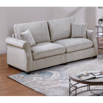 Ensemble de canapé de style contemporain 2 pièces Luxueux siège rembourré en velours côtelé à dossier en bois avec pieds en bois et finition ivoire Coussin assorti au salon principal