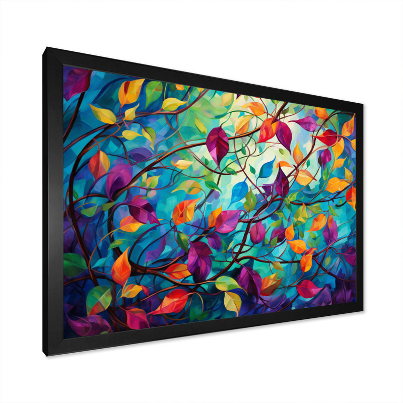 Multicolor Vibrant Vines I - Abstract Botanicals, art mural, H 30 po x l 40 po x P 1,5 po, Cadre simple noir