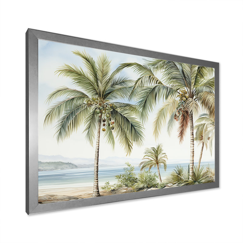 Palmiers sur la plage V - palmiers et palmiers, art mural, Cadre simple argenté, H 16 po x l 32 po x P 1 po