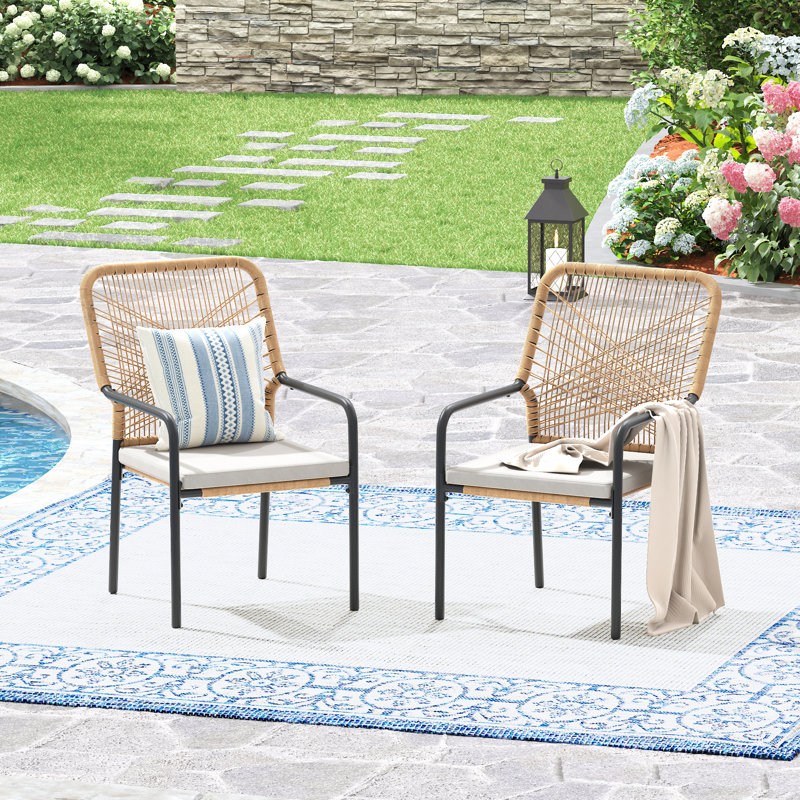 Chaises de patio rembourrées en rotin tissé