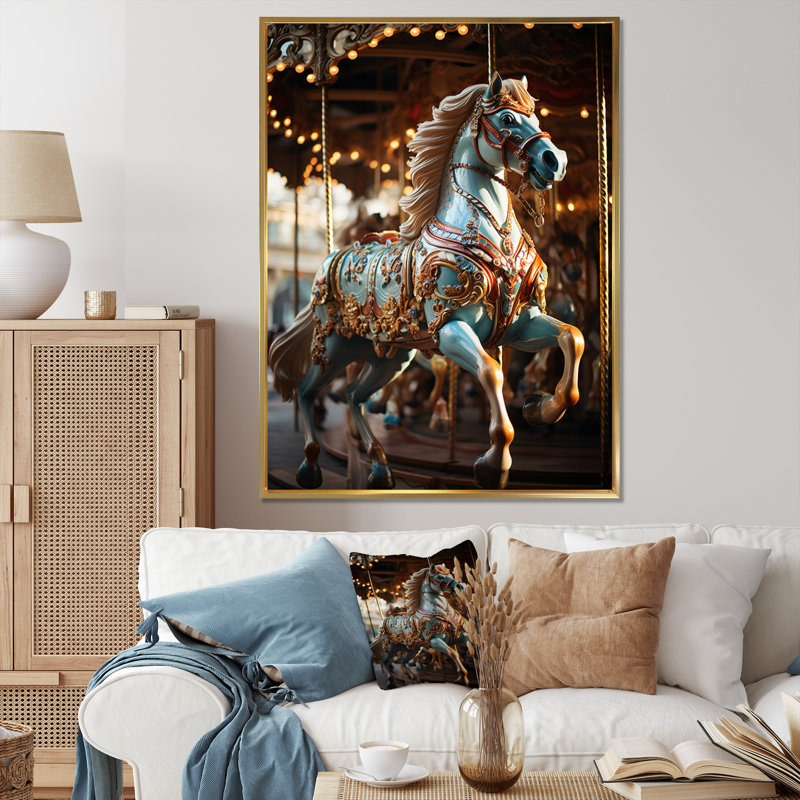 Xaylee " Carousel Carousel Bliss ", 40" H x 30" W x 1.5" D, Gold Floater Framed