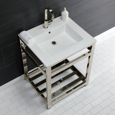 Lavabo de salle de bain console en céramique avec trop-plein