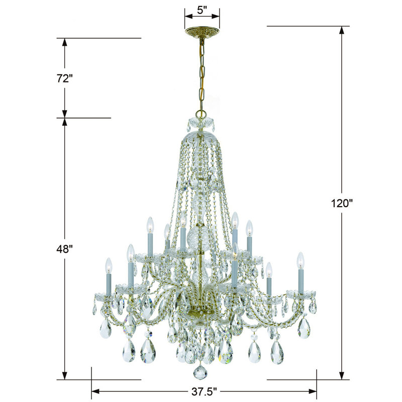 Wehr 12 - Light Candle Style Classic / Traditional Chandelier with Crystal Accents, Polished Brass, Swarovski Spectra