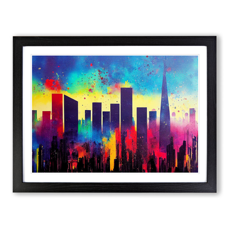XH1022-9574X Vibrant London Skyline Vol.1 Abstract - Single Picture Frame Painting, 34cm H x 46cm W x 2cm D, Black