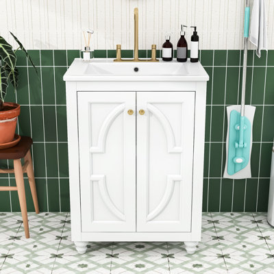 Meuble-lavabo en bois 24 po avec tablette et portes à fermeture en douceur 24 po