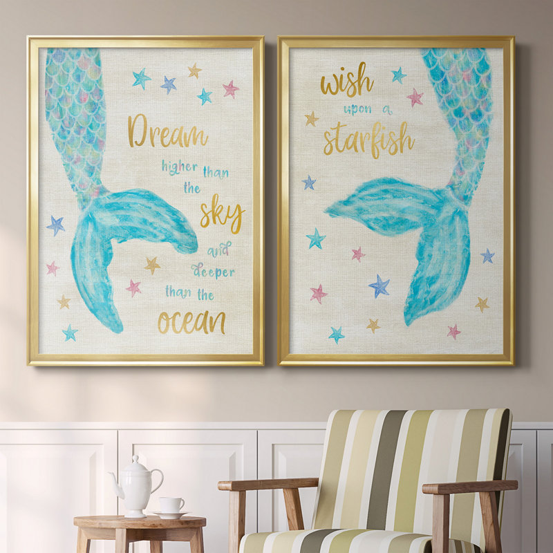 «Mermaid Dream», ensemble de 2 encadrements d'art textuel sur toile, Or, H 30,5 po x l 85 po x P 1,5 po
