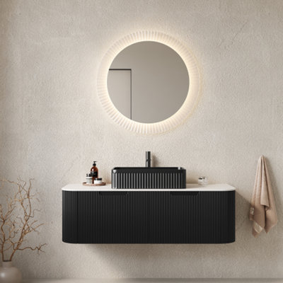 Meuble-lavabo flottant mural 48 po avec 2 tiroirs, lavabo rectangulaire en céramique noire - Pré-assemblé