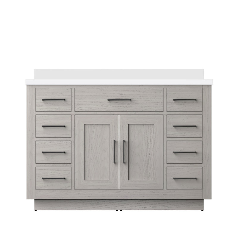 48" Single Bathroom Vanity Set, White Oak, White Cultured Marble