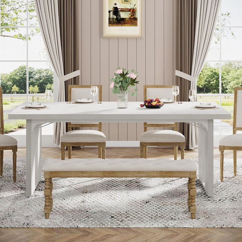wood Dining Table with sturdy sled legs, White