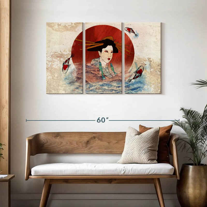 Koi et Geisha japonais Leisha, H 28 po x l 45 po