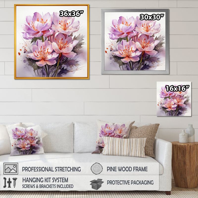 Art mauve zen mauve, Cadre doré simple, H 16 po x l 16 po x P 1 po