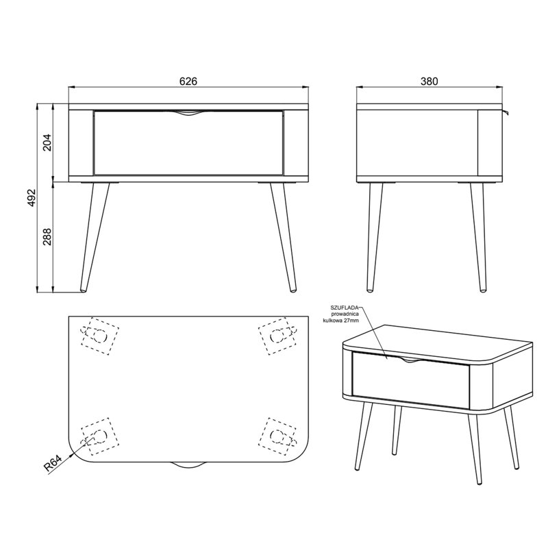 62.6cm W Manufactured Wood Bedside Table