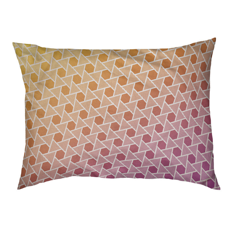 Coussin de lit à triangles hexagonals Byrge, Petit (l 28 po x P 18 po x H 6 po), Jaune / Mauve, Molleton corail