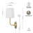1-Light Matte Brass Hardwire or Plug-In Wall Sconce with White Fabric Shade