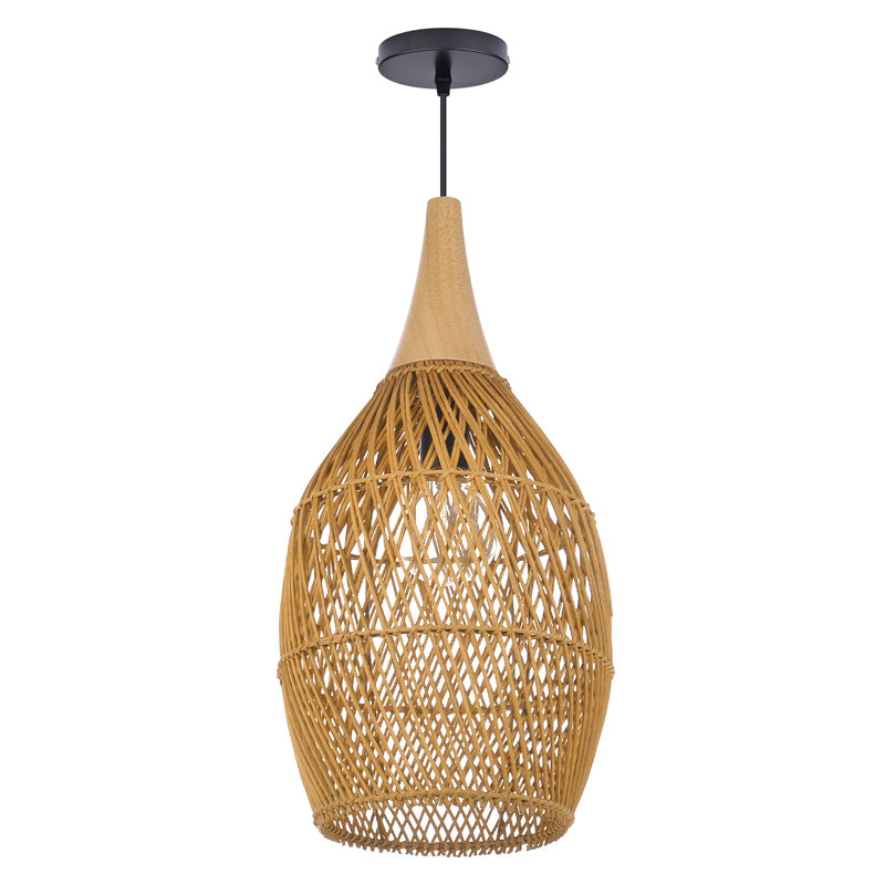 Luminaire suspendu géométrique naturel à 1 lumière Corlyn, Brun, 19.96" H x 9.06" W x 9.06" D