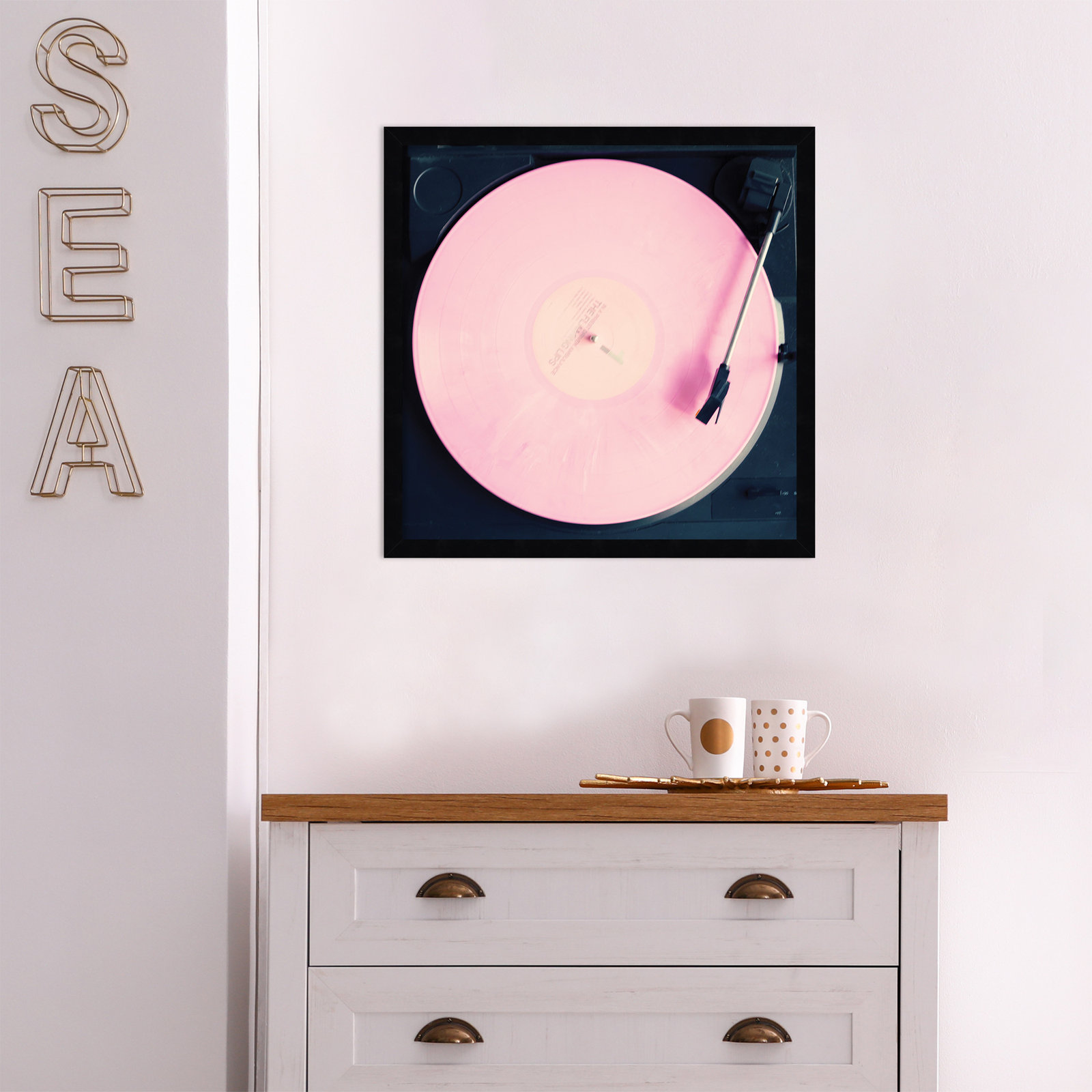 Pink Record by Caroline Mint, 19.25" H x  19.25" W  x 0.88" D, Black