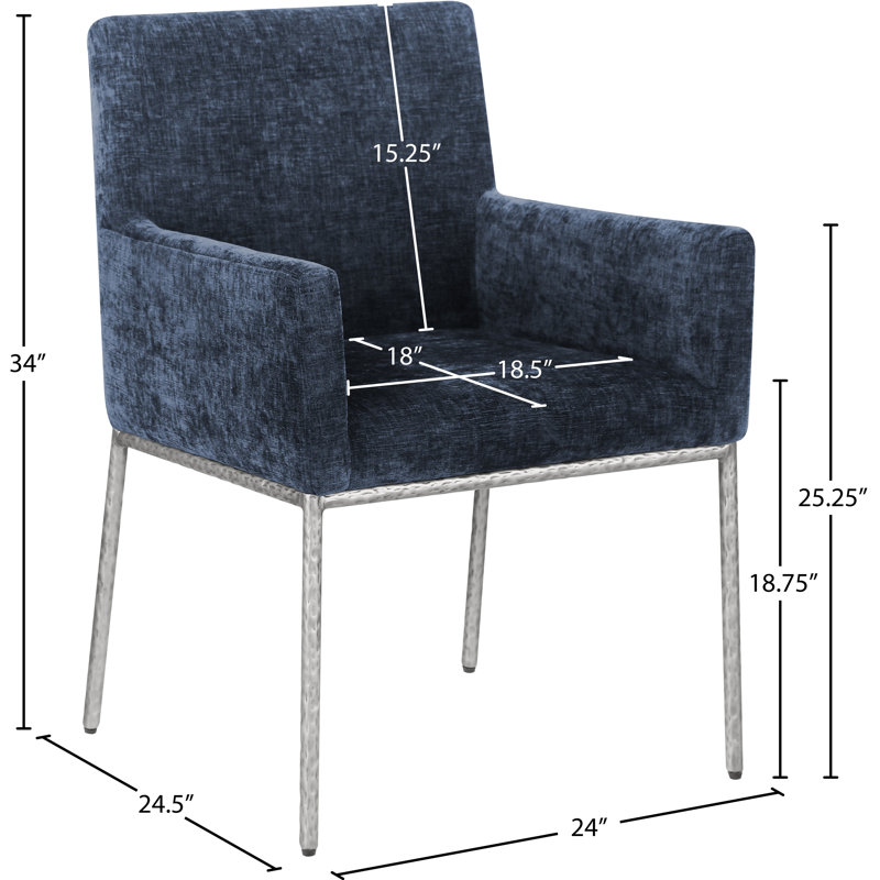 Chaise en chenille Reeves, Tissu chenille bleu marine, Argent brossé