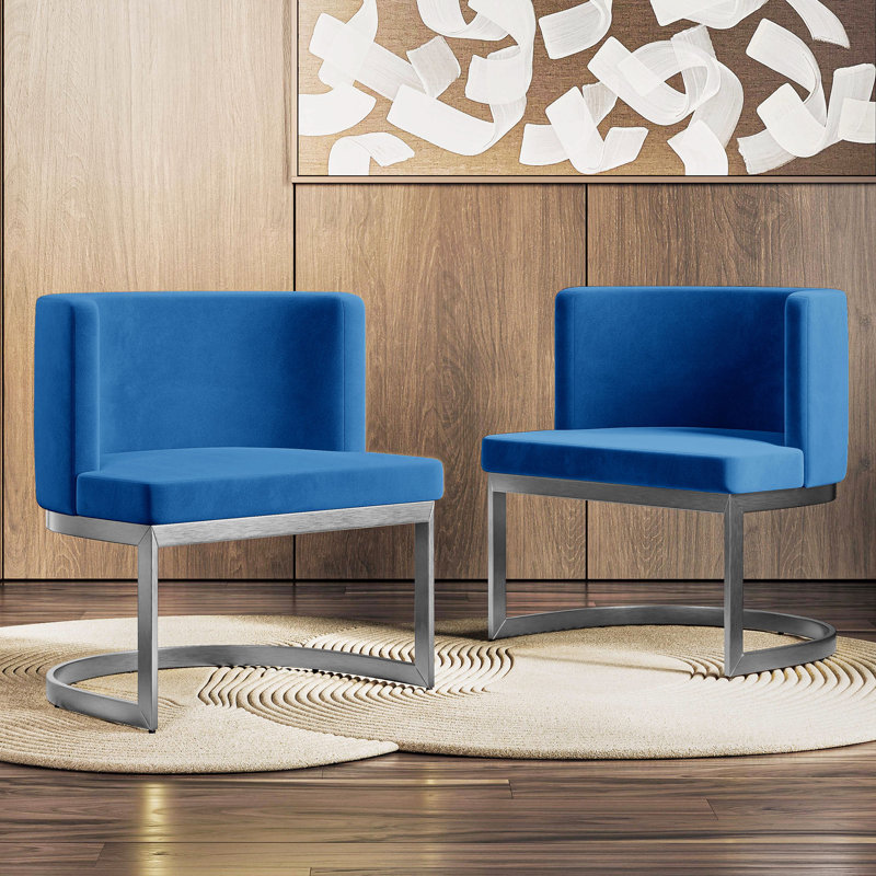 26.77 Wide Velvet Side Chair, Chrome, Blue Velvet