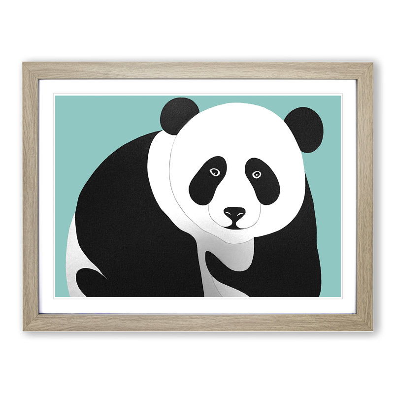 Marvellous Panda - Single Picture Frame Painting, 34cm H x 46cm W x 2cm D, Oak