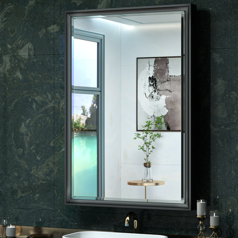 Armoire à pharmacie avec miroir et 3 tablettes Cyrille, Noir, H 36 po x l 24 po x P 5,2 po