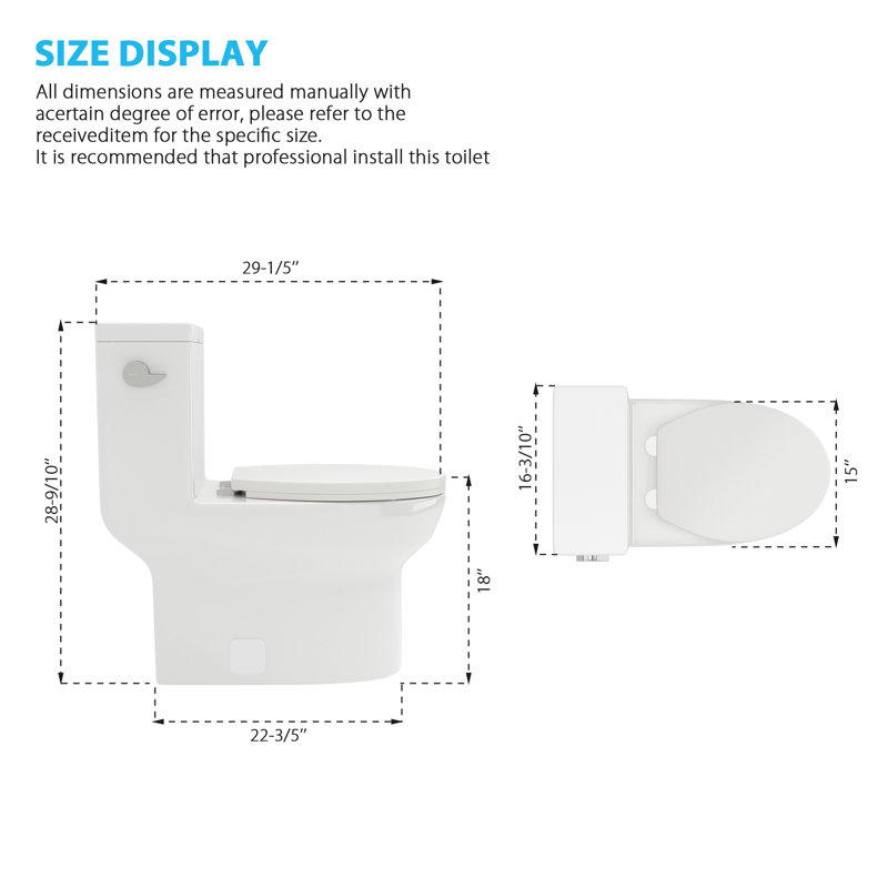 Toilette allongée à simple jet sur pied avec siphon allongé blanc brillant 1,28 GPF