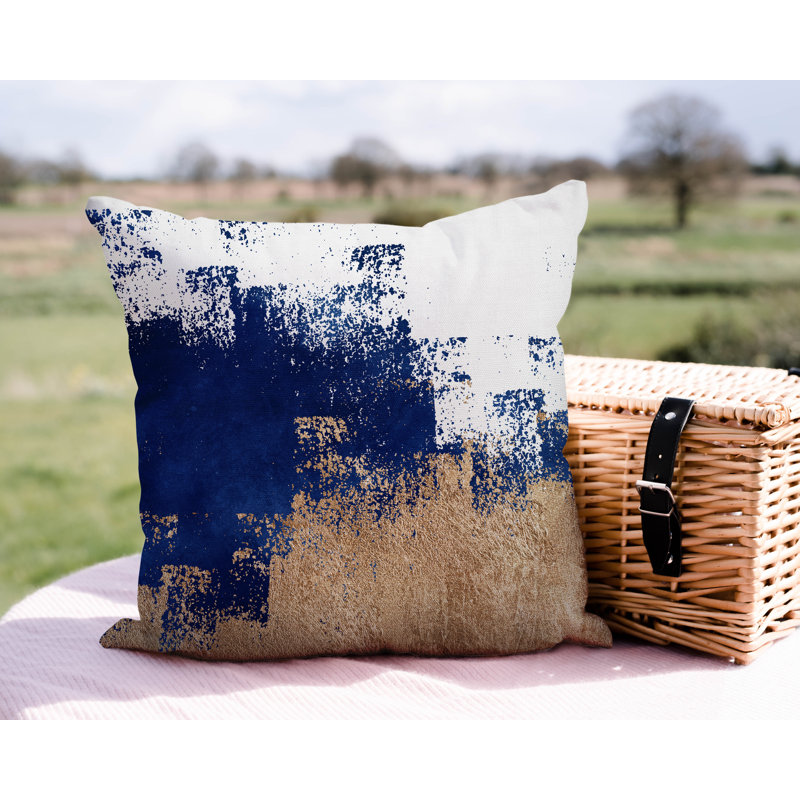 Coussin décoratif intérieur / extérieur Wes, Bleu marine/doré, L 19 po x H 19 po