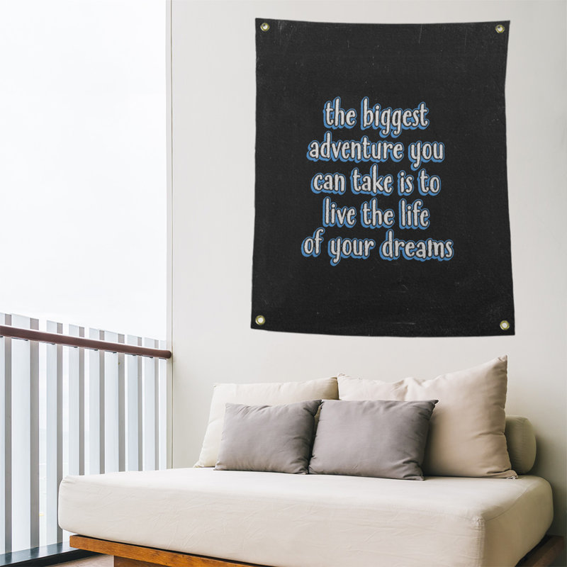 Tapisserie tableau noir en polyester le plus grand de la citation adventure, H 59 pi x l 50 po, Bleu