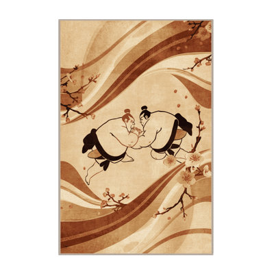 Machine Washable Kareem Traditional Sumo Match Traditional Rug in Brown – Beige Binding