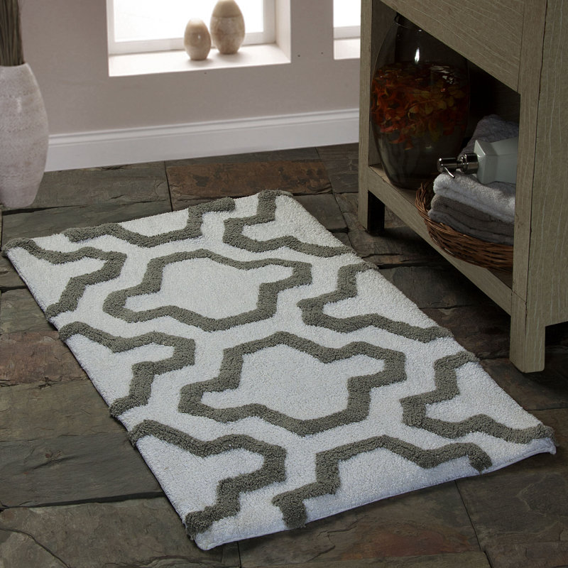Marvela Cotton Bath Rug, 34" x 21", White / New Blue