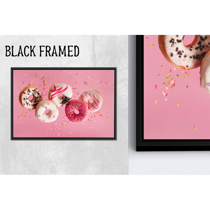Art imprimé sur toile: design élégant de beignet rose pour décor de cuisine moderne, 1P BlackFramedCanves