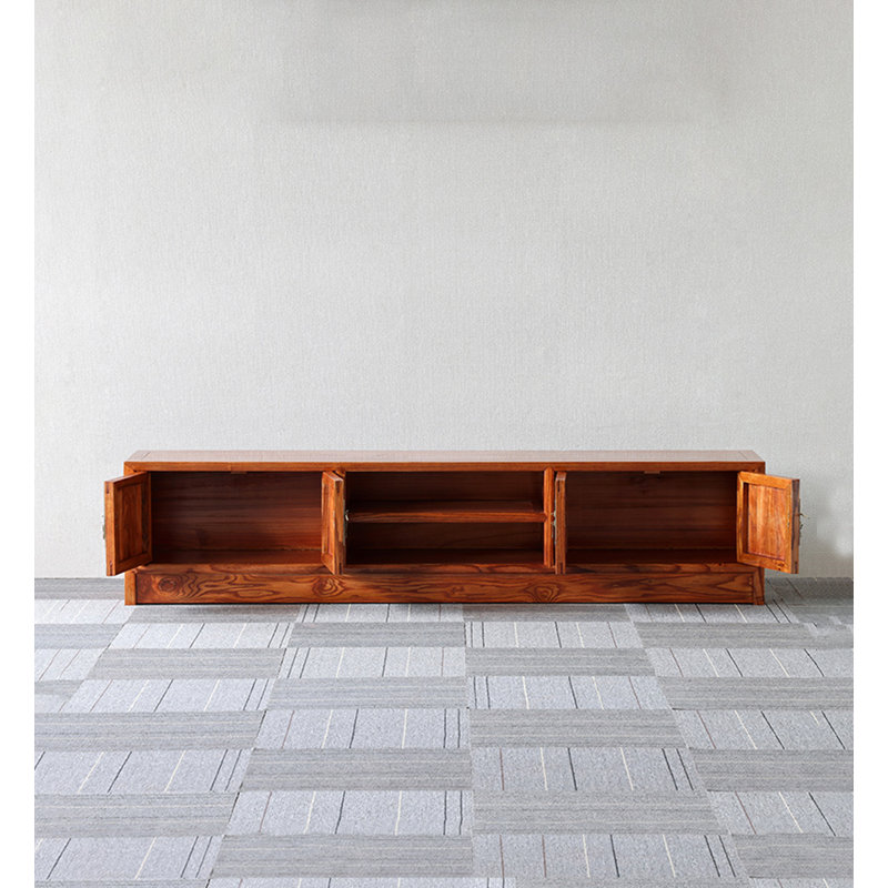 Meuble télé Traditional en bois massif avec armoires de rangement en laiton
