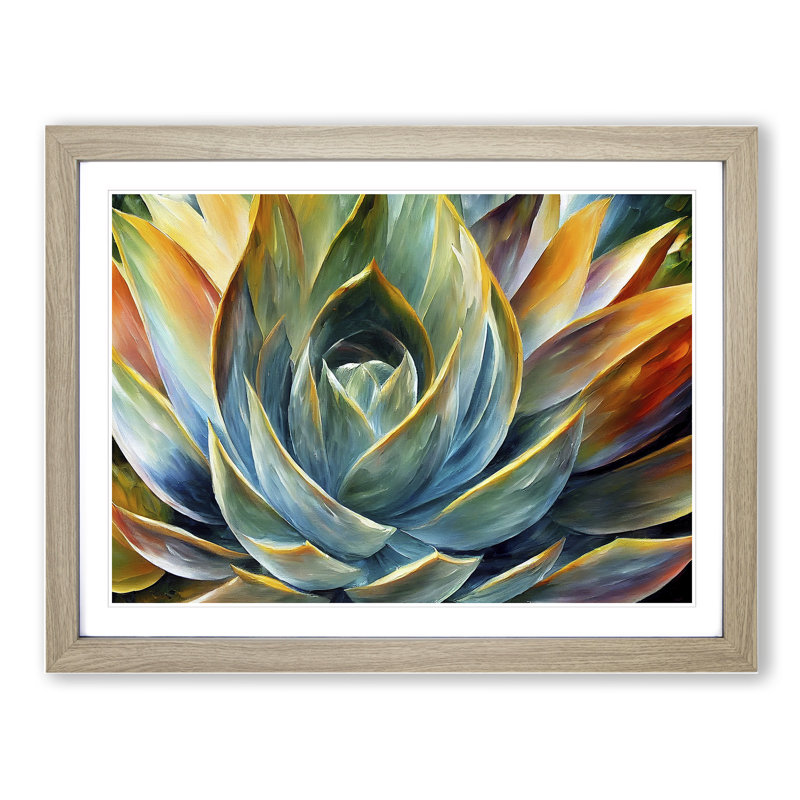 Succulent Plant Painting Vol.1 Abstract - Single Picture Frame Painting, 46cm H x 64cm W x 2cm D, Oak Framed