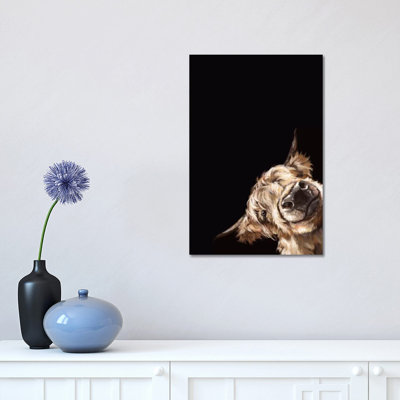 Sneaky Highland Cow In Black by Big Nose Work - Wrapped Canvas Print