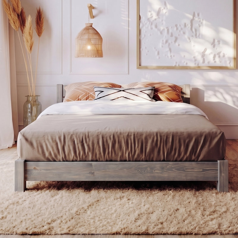 Structure de lit Hardiman, Lit simple, Bois gris