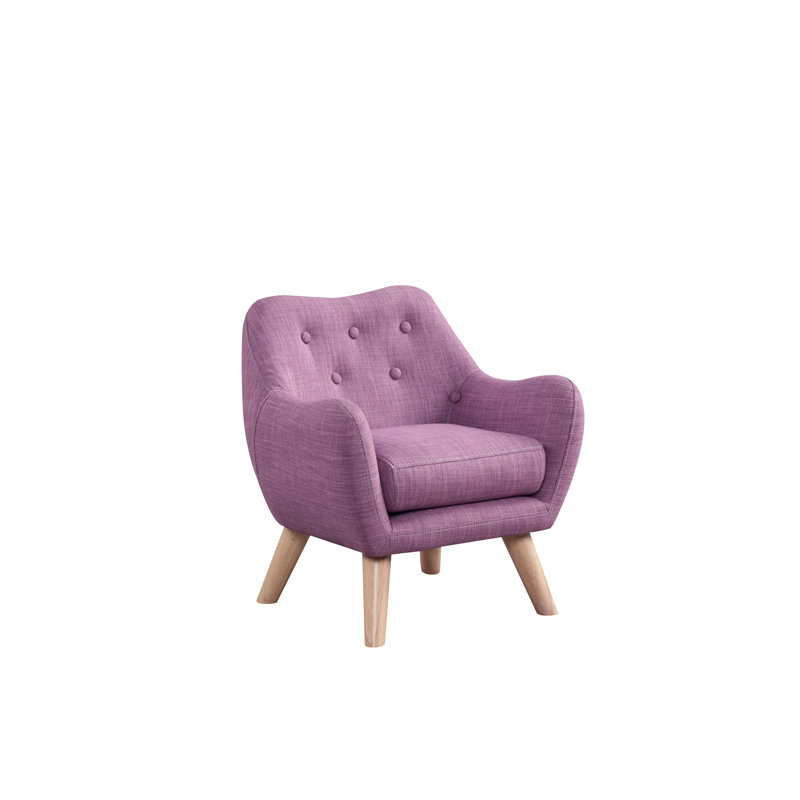 Chaise pour enfants en lin 19,5 po Fenix avec dossier capitonné et pieds en bois, Rose