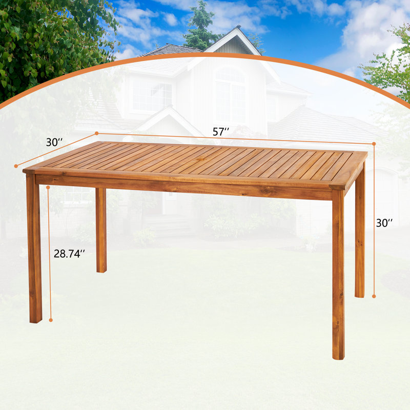 Avaley Rectangular Acacia Outdoor Dining Table With Umbrella Hole , 57'' in. W 30'' in. D