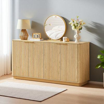 63" Vertical Stripe Buffet Cabinet Sideboard With Stoarge, Curved Wave Design, TV Stand, For Bedroom
