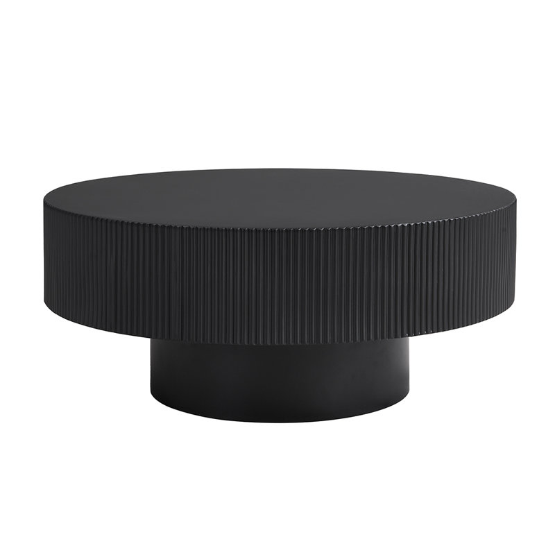 Easy Assembly Round Coffee Table Modern Drum End Table with Sturdy Base for Living Room, Black