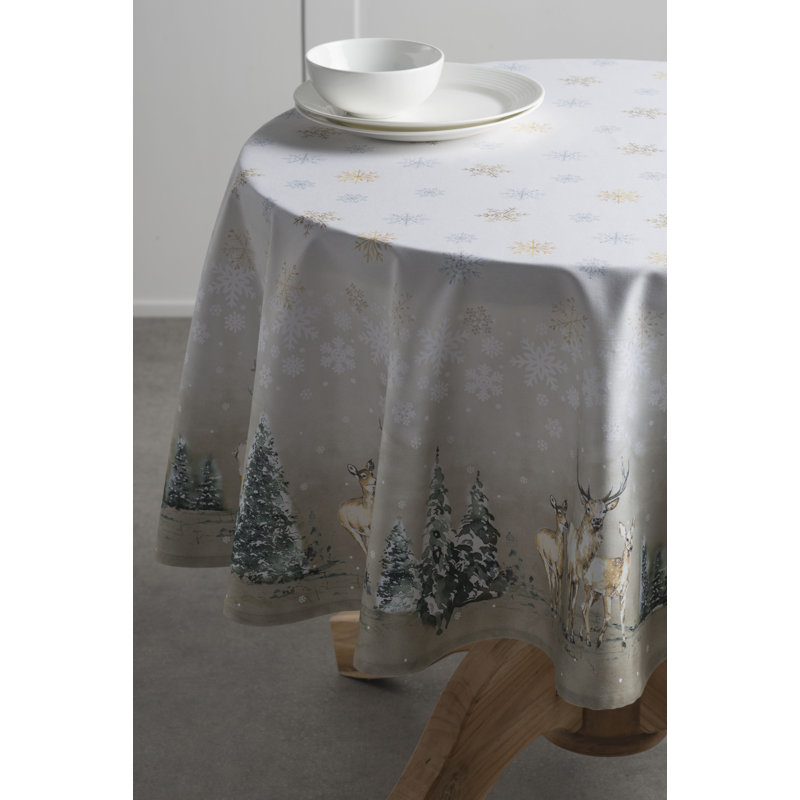 100% Cotton Round Christmas Tablecloth, 69" x 69"