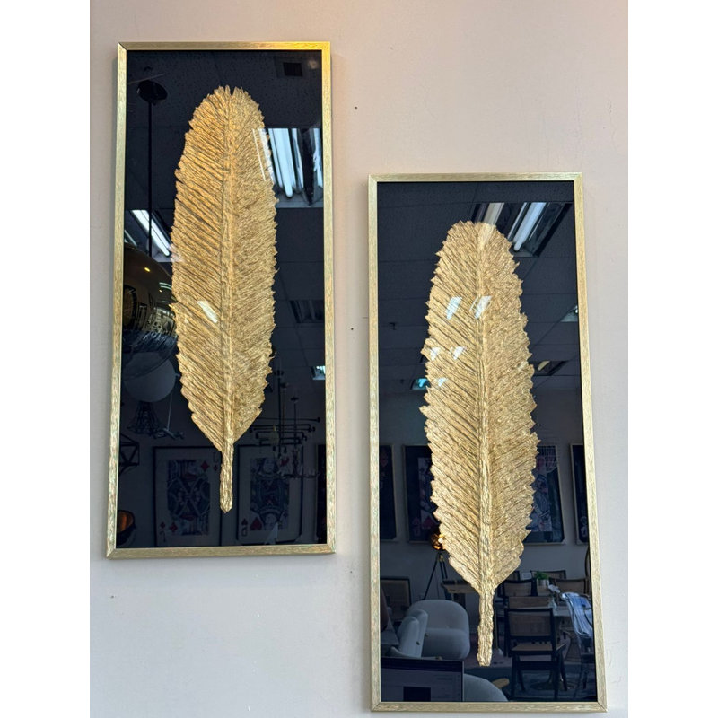 Feuille d'or encadrée, 2 pièces, peinture