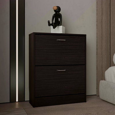 Étagère à chaussures à deux portes avec tablettes réglables, rangement moderne