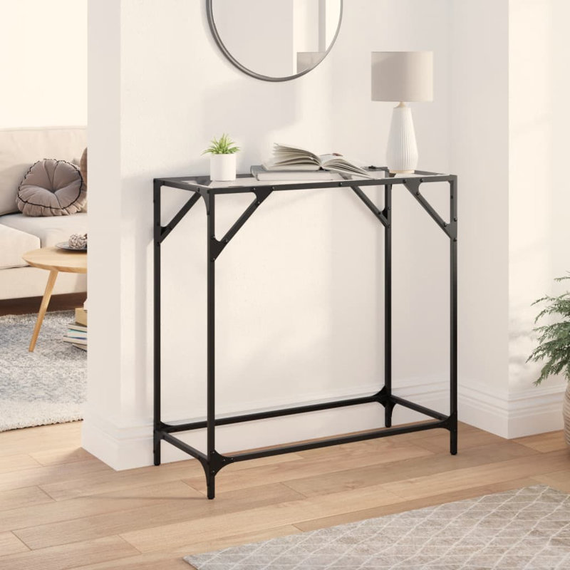 Console Table With Transparent Glass Top 80X35x81 Cm Steel, Transparent, 81cm H x 80cm W x 35cm D